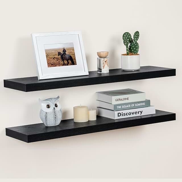 Floating Shelves for Wall, 2 Large Wall Mounted Shelves with, Kitchen, Bathroom Decor (Black, 36" W x 8" D x 1.5" H)