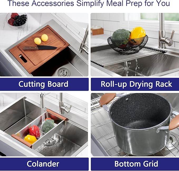 30”x18”x9 “ inch Drop-in Kitchen Sink, CELAENO Handmade Topmount Workstation Kitchen Sink 18 Gauge with Ledge, R10 Corner Single Bowl Stainless Steel Kitchen Sink with Soap Dispenser Hole