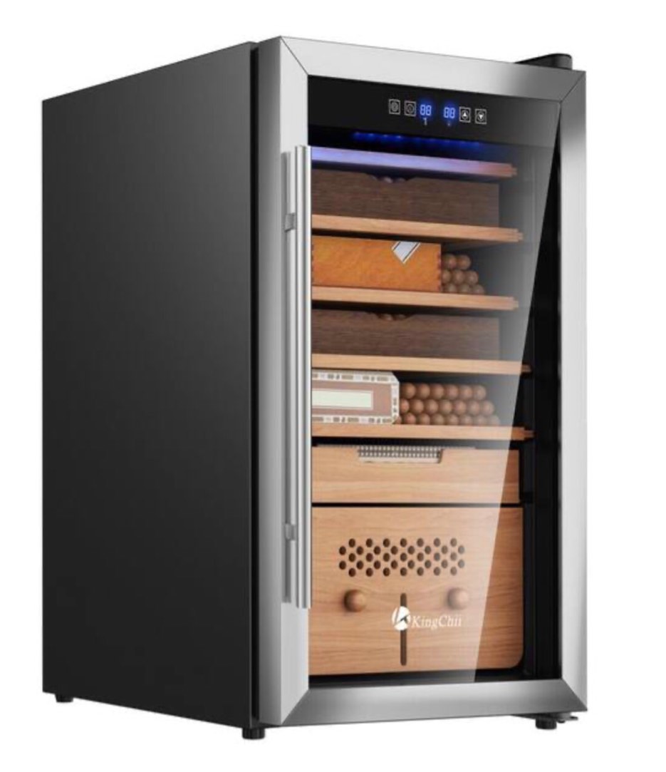 King Chii 16.9 in. W x 33.1 in. H 82L Black Metal Cigar Humidor Temp and Humidity Control with Spanish Cedar Shelf (574 Capacity)