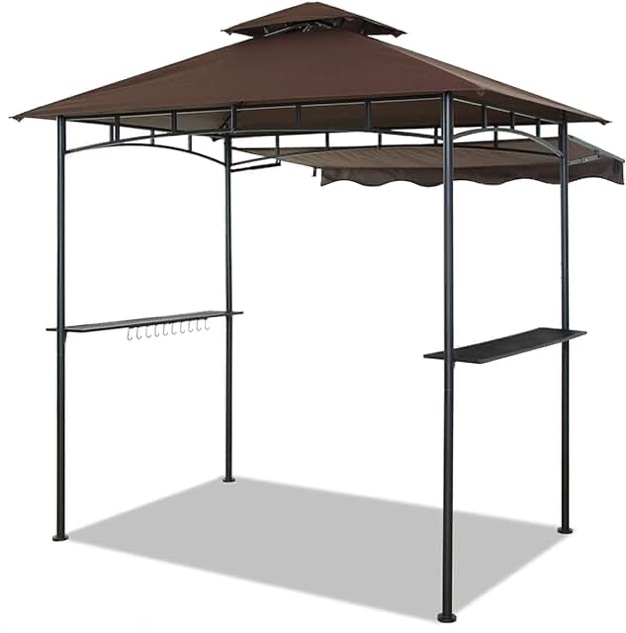 CHARMELEON Double Tiered Grill Gazebo 11X 5, Outdoor BBQ Patio Canopy Tent with Stretchable Side Awning (Brown)