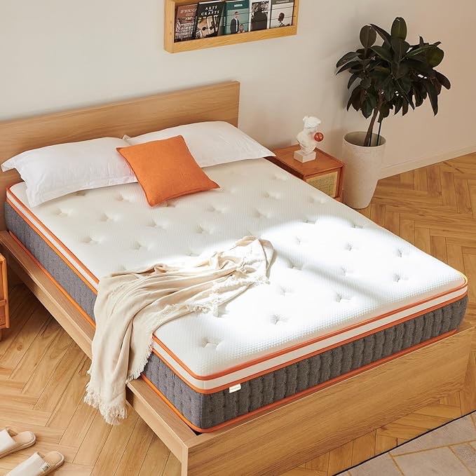 IYEE NATURE Full Size Mattress, 12 Inch Innerspring Hybrid Mattress in a Box,Individually Pocket Coils for Motion Isolation,Full Bed with Cooling Cover,Full Mattress,Medium Firm,Orange 12" Orange Full