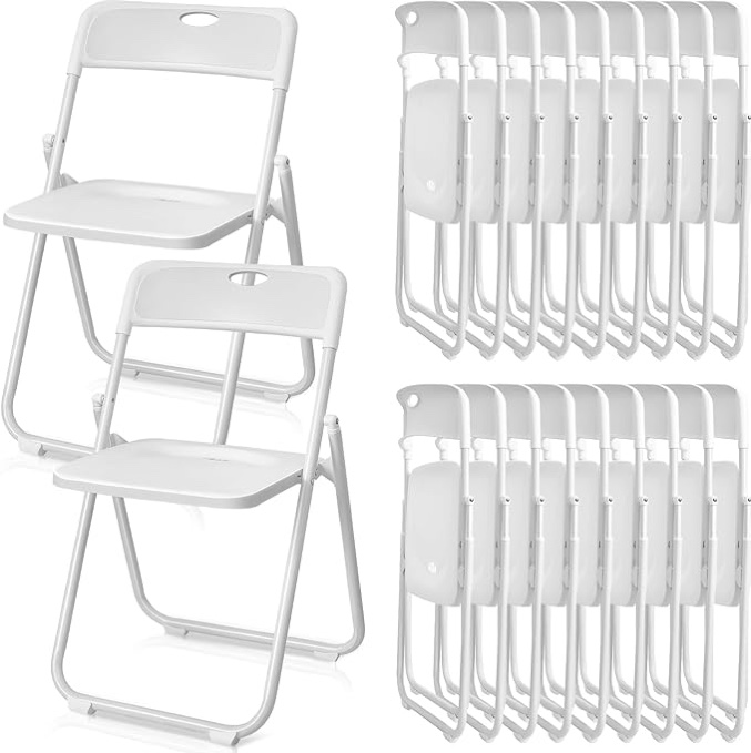Sintuff 20 Pcs Plastic Folding Chair Steel Folding Dining Chairs Folding Chairs Bulk Fold up Event Chair Portable Commercial Chair with Steel Frame 350lb for Office Wedding Indoor (White) White 20