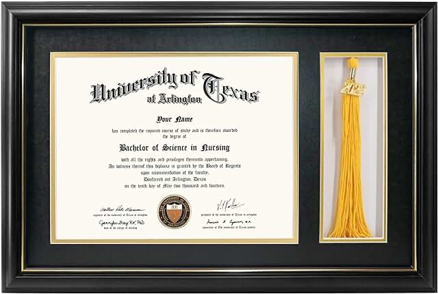 GraduationMall 11x17 Black Diploma Frame with Tassel Holder for 8.5x11 Certificate Document,Real Glass, Black over Gold Mat Black With Silver Beads Diploma + Tassel