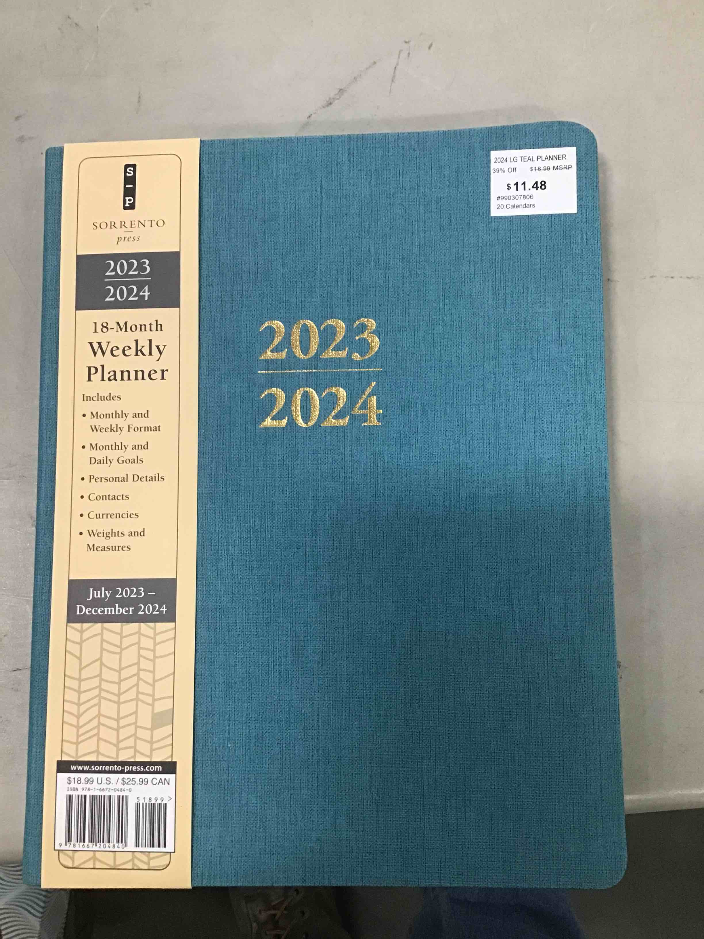Sorrento 2024 Large 18-Month Teal Denim Weekly Planner Calendar Book
