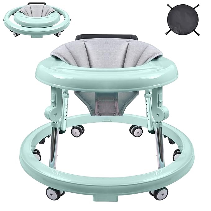 Baby Walker with Wheels, Foldable Adjustable Height Toddler Walker, Baby Walkers and Activity Center with Foot Pads, Baby Walkers for Baby Boys and Baby Girls 6-24 Months 9 Heights Adjustableâ€¦â€¦