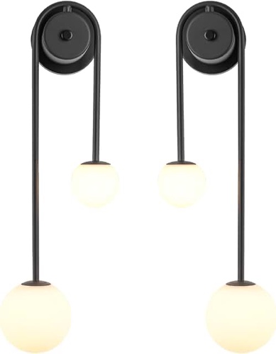 AMARTIZ Modern Wall Sconce Set of 2 Mid Century Black Gold Wall Lamp with 2 Milk Glass Shade U-Shape Linear Wall Light for Bedside Dining Room Bathroom Gold 2PCS