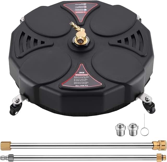 18" Pressure Washer Surface Cleaner Attachment - 3800 PSI Power Washer Surface Cleaner with 1/4" Quick-Connect, 2 Extension Wand for Cleaning Driveway, Sidewalk, Garden, Patio Surface Cleaner