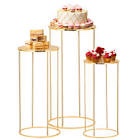 HLTBWHHOME Shiny Gold Metal Plant Stand, 3 Pcs Round Tall Cylinder Pedestal Stand for Parties and Wedding Living Room Decoration