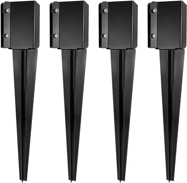 Furnishh 4x4 Fence Post Anchor Ground Post Stakes Metal Post Holder(Inner Diameter 3.5 x3.5 Inches), 24" Long Black Ground Post Spikes, Set of 4