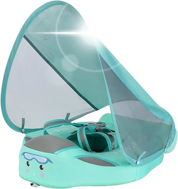 3Months to 48Months 3rd Swim Mode Standing Stroke Mambobaby Float with Canopy Tail Non Inflatable Smart Swim Trainer Solid Baby Swim Pool Float Mambo Baby Float Infant Toddler Swimming Ring (Green)