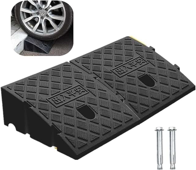 foiry Rubber Curb Ramp 2'' Driveway Ramp Heavy Duty Car Ramp w/4 Expansion Screws Loading Rubber Ramp for Cars Forklifts Trucks Motorcycle Wheelchairs 39''(L) X6''(W) X2''(H)