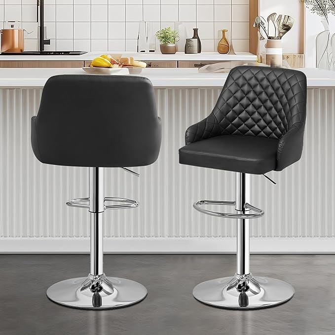 VECELO Bar Stools Set of 2Adjustable Bar Stools with Back, Bar Height Stools for Kitchen Counter, Black(incomplete missing pieces )