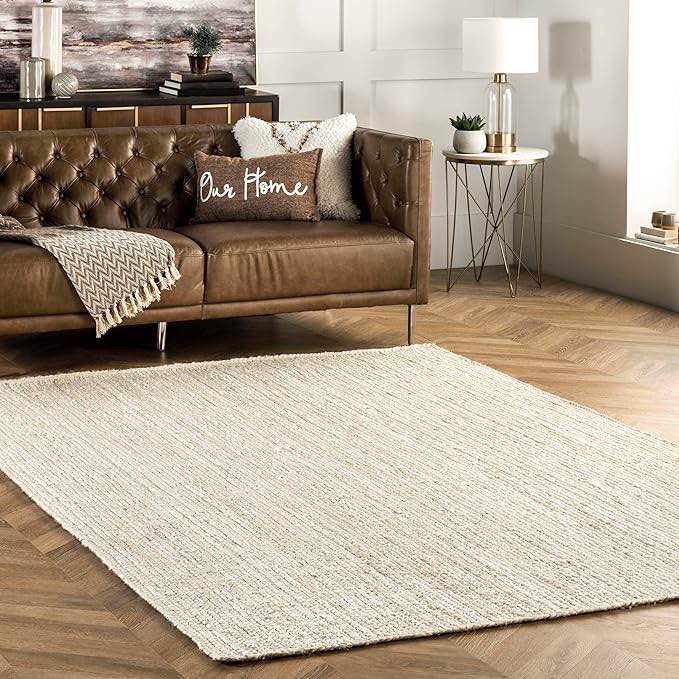 nuLOOM Rigo Hand Woven Farmhouse Jute Area Rug, 4' x 6' Oval, Off-white