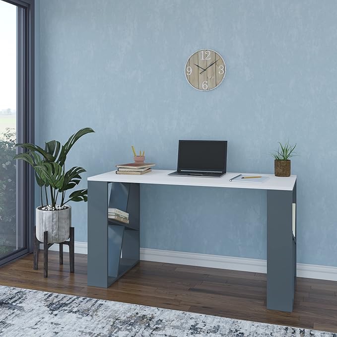 Brian Modern White & Anthracite Desk 29.53'' H x 55.12'' W x 23.62'' D/Office Desk/Computer Desk