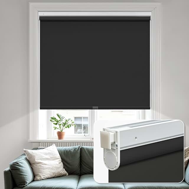 LazBlinds No Tools No Drill Cordless Roller Blinds Shades, 100% Blackout Waterproof Fabric Thermal Insulated UV Protection Privacy Blinds for Window Size 34'' W x 72'' H, Cream SIMILAR TO LOT PHOTO