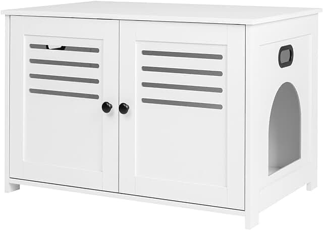 Finnhomy Washable Cat Litter Box Enclosure, Kitty Hidden Litter Box Reversible Entrance Enclosure Furniture Can Be on The Left or Right Side, Cat Washroom Storage Enclosure Bench Cabinet, White SIMILAR TO LOT PHOTO