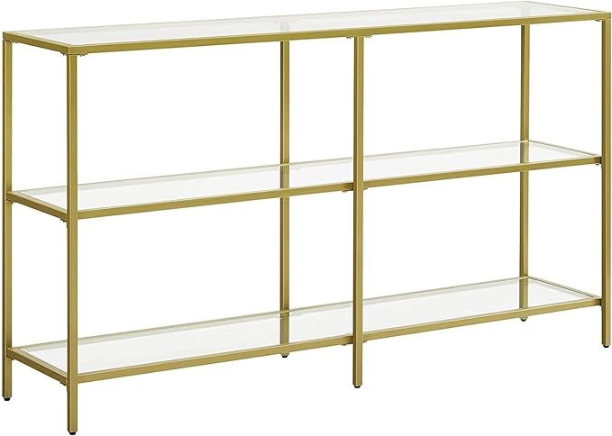 43 Inch Gold Console Table, Sofa Table, Modern Entryway Table, Tempered Glass Shelf with Ginkgo Leaves Decorative for Entryway Living Room Bedroom