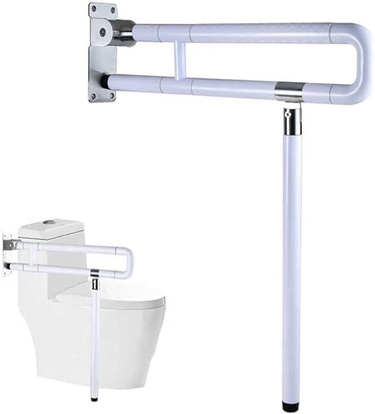 skyehomo Foldable Toilet Grab Bar,Flip Up Handicap Grab Bar Non-Slip Nylon Stainless Steel Bathroom Grab Bars with Night Fluorescent,Toilet Safety Rails for Elderly Disabled Pregnant,(with Leg)