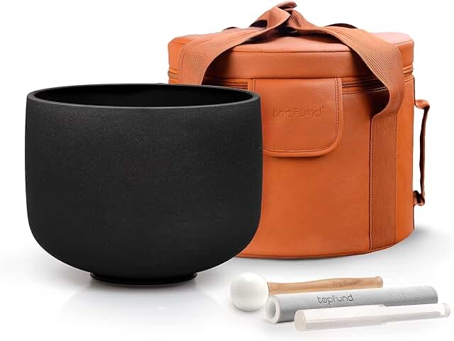TOPFUND C Note Root Chakra Crystal Singing Bowl 8 inch with Heavy Duty Carrying Case and Singing Bowl Rubber Mallet and Suede Striker
