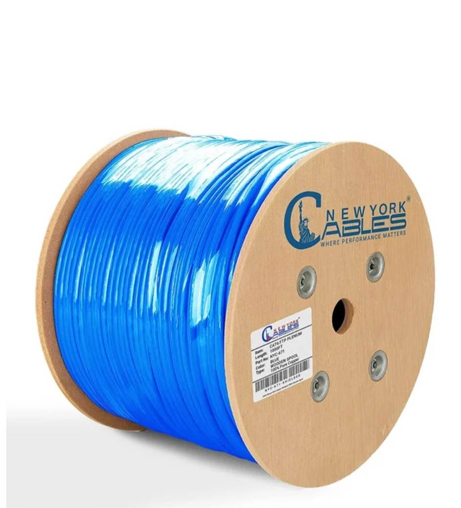 Cat6 Plenum Shielded (CMP) Overall Foil Shield (F/STP), 1000ft, 23AWG | 100% Solid Bare Copper | 550MHz | Bulk Ethernet Cable, Available in Blue, White & Black Color