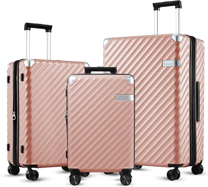 LUGGEX Carry On Luggage Sets 3 Piece - PC Hard Case Suitcase Sets - 4 Reinforced Corners & All Expandable
