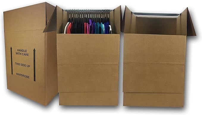 Amazon Basics Wardrobe Clothing Moving Boxes with Bar - 24" x 24" x 40", 3-Pack