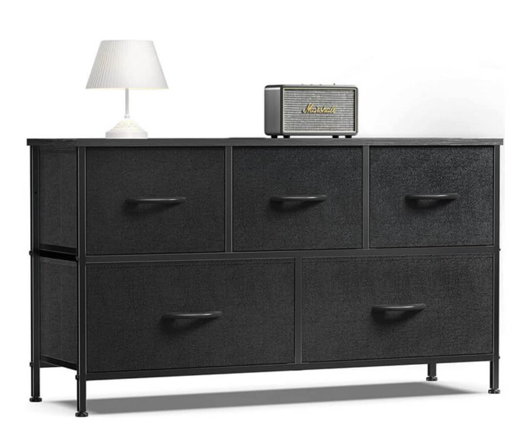 Fabric Dresser for Bedroom, Drawer Dresser Organizer Storage Drawers Fabric Dresser with 5 Drawers, Chest of Drawers for Closet, Living Room, Entryway, Black