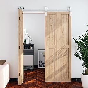 DIYHD 75-1/2" White Bifold Door Rolling Hardware,Front Mount Kit for 4 Doors,Fit Door Width 18",(No Door)