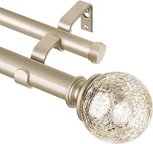 KAMANINA 1 Inch Double Curtain Rods 36 to 72 Inches (3-6 Feet) Telescoping Drapery Rod for Windows 24 to 68 Inches, Netted Texture Finials, Champagne Gold