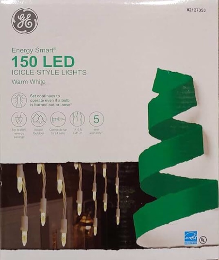 GE stay bright, 300 LED icicle style light. Picture similar.
