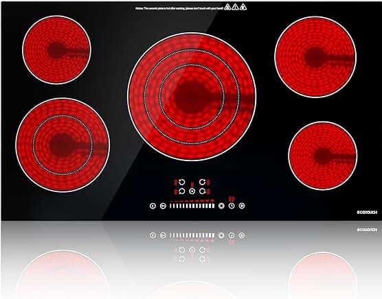 ECOTOUCH 9600W 36 Inch Electric Cooktop 5 Burners,Built-in,ETL & FCC Certificated,Quick Boil,Dual Triple Ring,Hot Surface Indicator,36" Ceramic Glass Radiant Electric Stove Top,220-240v,Hard Wire