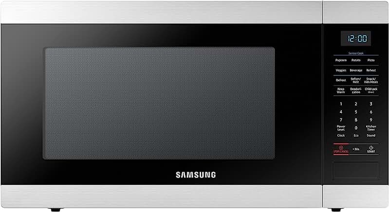 Samsung MS19M8000AS/AA Large Capacity Countertop Microwave Oven with Sensor and Ceramic Enamel Interior, Stainless Steel