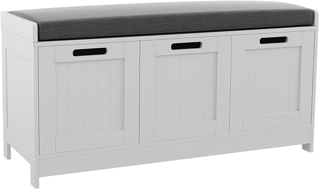 HOMEFORT Shoe Storage Bench, Wooden Shoe Bench with 3-Door Cabinets, Entry Way Home Organizer Bench, Entryway Bench with Padded Cushion Seat, White Storage Bench for Bedroom W35.3"x D12.6" x H17.7" White