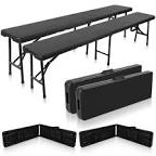Candockway 6ft Portable Folding Bench, Outdoor Bench with Non-Slip Mat, Sturdy Waterproof Bench, Garden Bench Seat for Picnic Camping Dining Party, Sturdy Steel Frame, 2 Pack