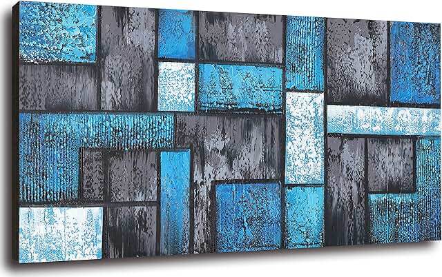 Large Hand Painted Square Modern Oil Painting on Canvas Textured Blue Black Silver White Abstract Contemporary Wall Art Decor for Living Room Bedroom 60" x 30"