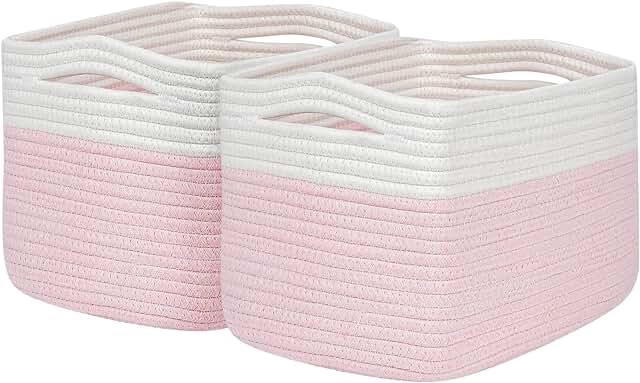 CubesLand Pink Storage Basket Bins for Shelves Closet Storage,Woven Rope Baskets for Organizing,Decor Basket for Living Room,Bedroom Organization&Storage,Perfect for Pet Toy&Food Storage, 3Packs