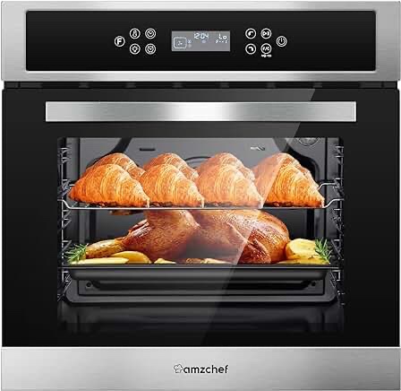 Single Wall Oven, thermomate 24 Inch Electric Wall Oven with 5 Cooking Functions, 2000W Built-in Ovens with Mechanical Knobs Control, Black Tempered Glass Finish, ETL Certified