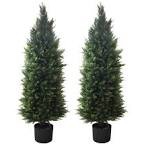 Artificial Topiary Tree 2-Set - Beautiful Realistic Faux Cedar Pines, 4 Feet Tall, UV Protection for Longer Life, Durable 6" Wide Heavy Duty Pots for Outdoor & Indoor Decor