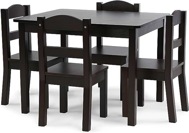 Humble Crew, Espresso Kids Wood Table and 4 Chairs Set, 5-Piece