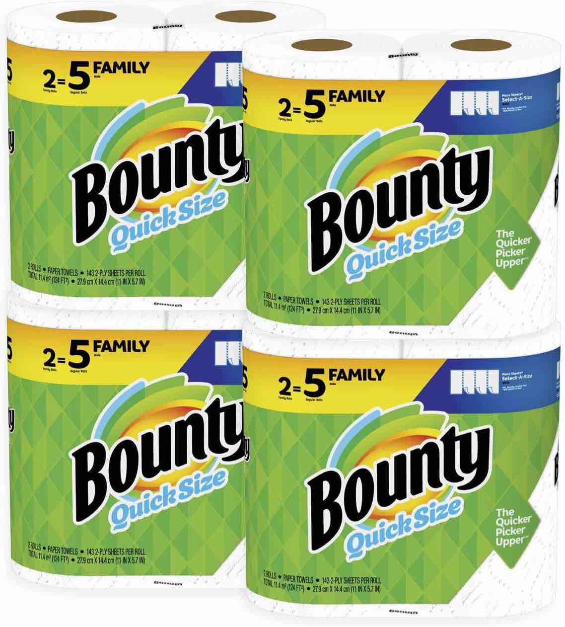 Bounty Quick-Size Paper Towels, White, 8 Family Rolls = 20 Regular Rolls 