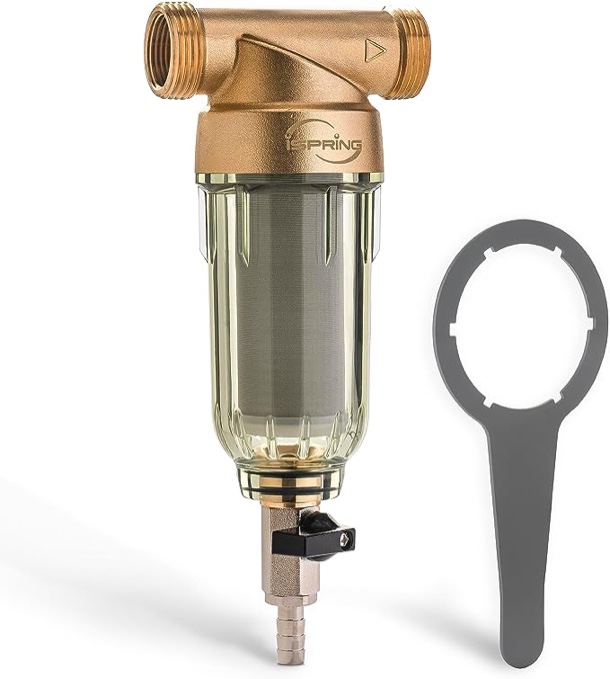 SimPure 40/200 Micron Spin Down Sediment Filter, Reusable Whole House Sediment Water Filter, Pre-Filtration System for City/Well water, 1" MNPT + 3/4" FNPT + 3/4"MNPT