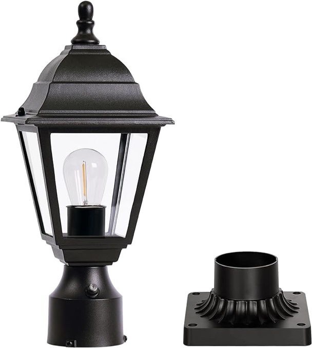 Dusk to Dawn Outdoor Post Lights Hardwired 120V, Aluminum Outside Post Lantern with Pier Mount, Exterior Lamp Pole Lantern Head with Clear Glass, Matte Black Post Light for Patio,Garden,Walkway
