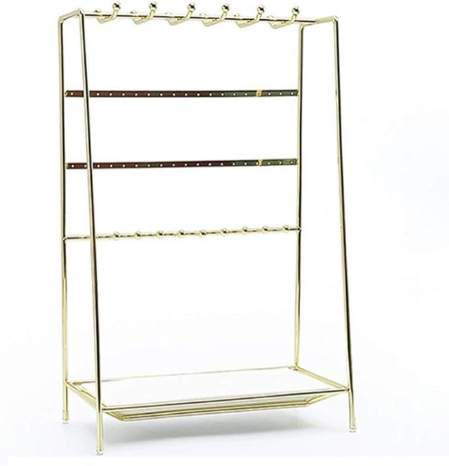 Jewelry Display Stand Jewelry Display Organizer Rack - Metal Ornaments Display Bracket with Ceramics Tray, 4 Tiers Organizer Hanger Holder Stand for Earrings/ Ear Studs/ Rings/ Necklaces/ Bracelets Ac