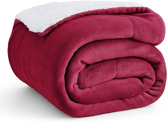 Bedsure Sherpa Fleece Throw Blanket for Couch - Thick and Warm Blanket for Winter, Soft and Fuzzy Throw Blanket for Sofa, Fall Throw Blanket, Red, 50x60 Inches