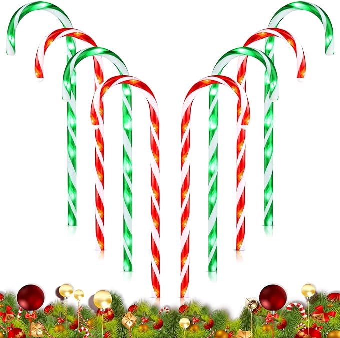 Red & Green Christmas Candy Cane Pathway Markers Lights, Outdoor Christmas Decorations for Yard Patio Garden Walkway, Candy Cane Christmas Decor with Stake (30 pcs) 