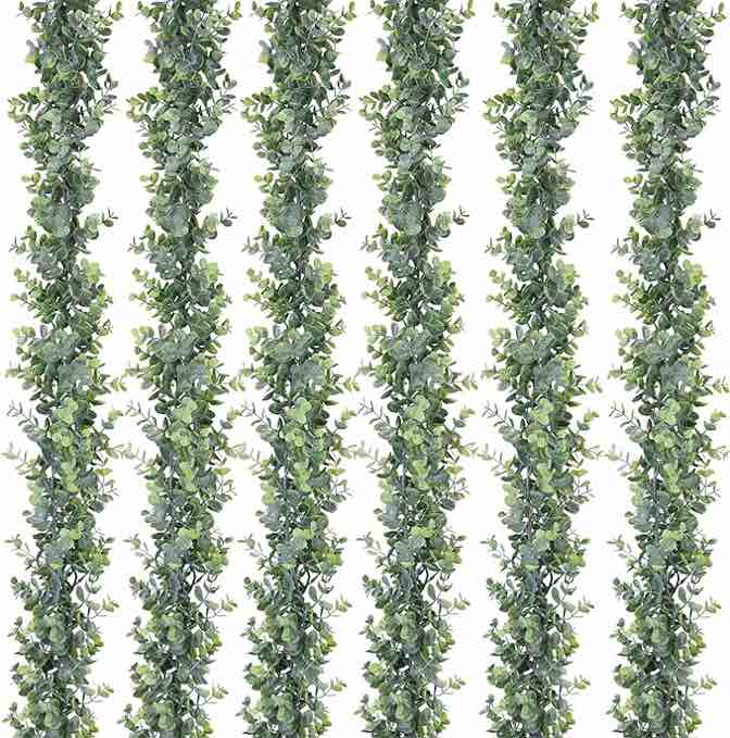 DearHouse 6 Pack Faux Eucalyptus Garland Plant, Artificial Vines Hanging Eucalyptus Leaves Greenery Garland for Wedding Backdrop Arch Wall Decor, 6 Feet/pcs UV Protected Indoor Outdoor