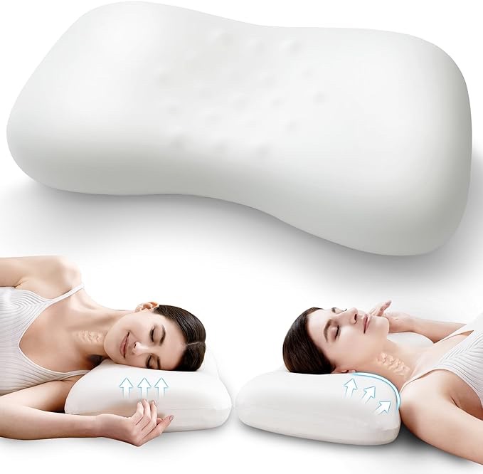 Memory Foam Pillow for Bed Sleeping Ergonomic Contour Design for Side & Back & Stomach Sleepers, Cervical Shape Pillow Gently Cradles Head & Provides Neck Support & Shoulder Pain Relief | White