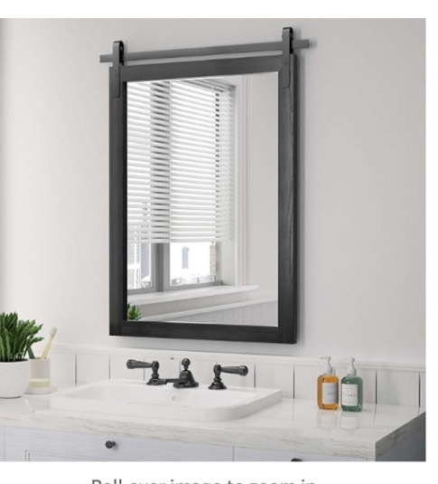 Clavie Farmhouse Wall Mirror Rustic Horizontal Wood Framed Bathroom Mirror, Barn Door Style Decorative Mirrors, 22"x30" Black