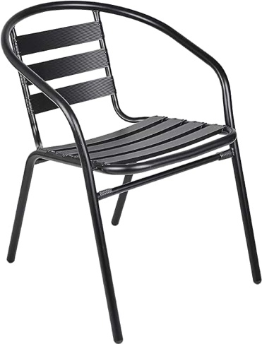 2 Black Metal Aluminum Slat Stack Chairs