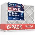 BNX TruFilter 16x20x1 Air Filter MERV 13 (6-Pack) - MADE IN USA - Electrostatic Pleated Air Conditioner HVAC AC Furnace Filters for Allergies, Pollen, Mold, Bacteria, Smoke, Allergen, MPR 1900 FPR 10